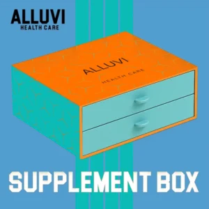 Alluvi supplement box with gummies for sleep, muscle growth, brain health, and wellness